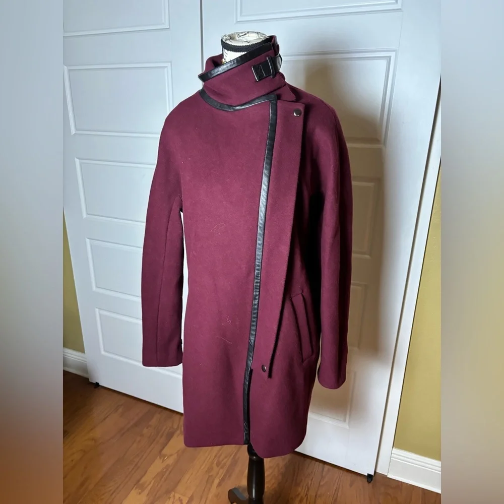 Madewell City Grid Asymmetrical Coat in Dark Cabernet